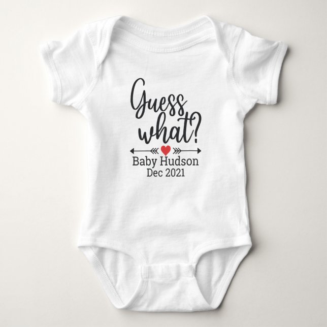 Personalized Guess What Pregnancy Announcement Baby Bodysuit (Front)