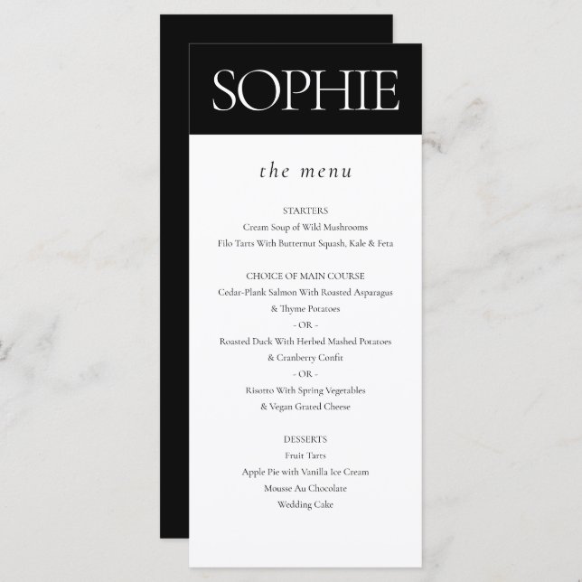 Personalized Guest Name Elegant Wedding Menu (Front/Back)