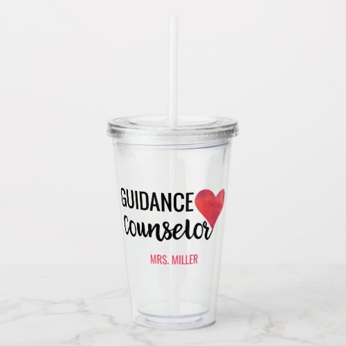Personalized Guidance Counselor Watercolor Heart Acrylic Tumbler