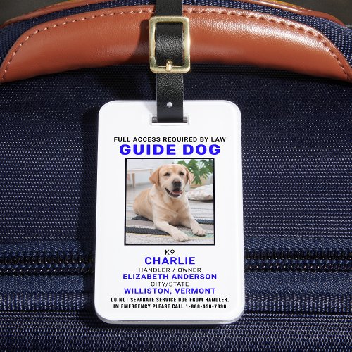 Personalized Guide Dog Service Dog Photo Badge Luggage Tag