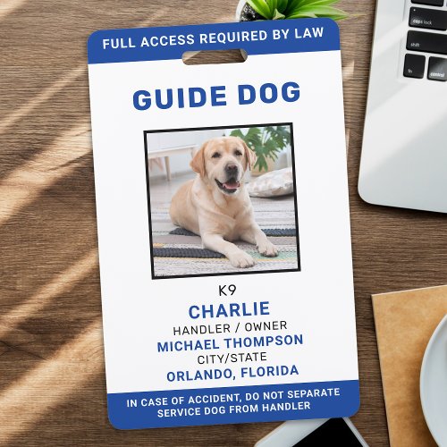 Personalized Guide Dog Service Dog Photo ID Badge