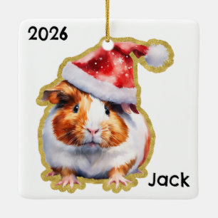 Personalized Guinea Pig with Santa Hat Ceramic Ornament