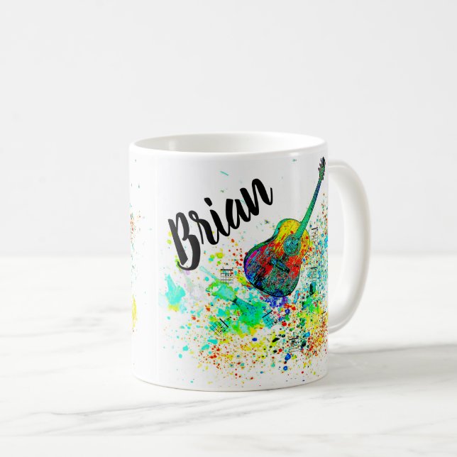 Personalized Guitar and chords splatter Coffee Mug (Front Right)