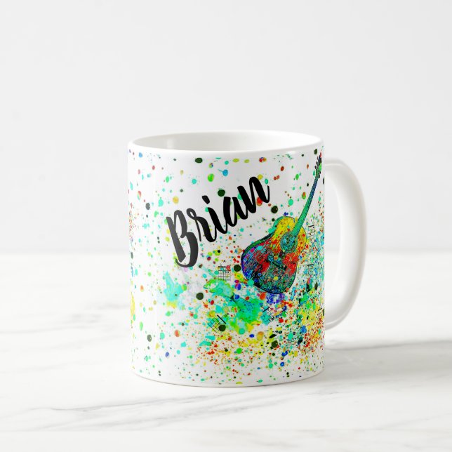 Personalized Guitar and chords splatter Coffee Mug (Front Right)