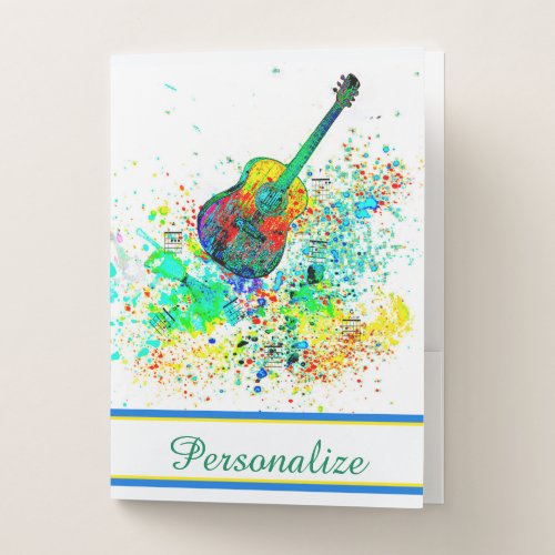 Personalized Guitar and chords splatter Pocket Folder