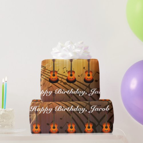 Personalized Guitar and Musical Notes Birthday Wra Wrapping Paper