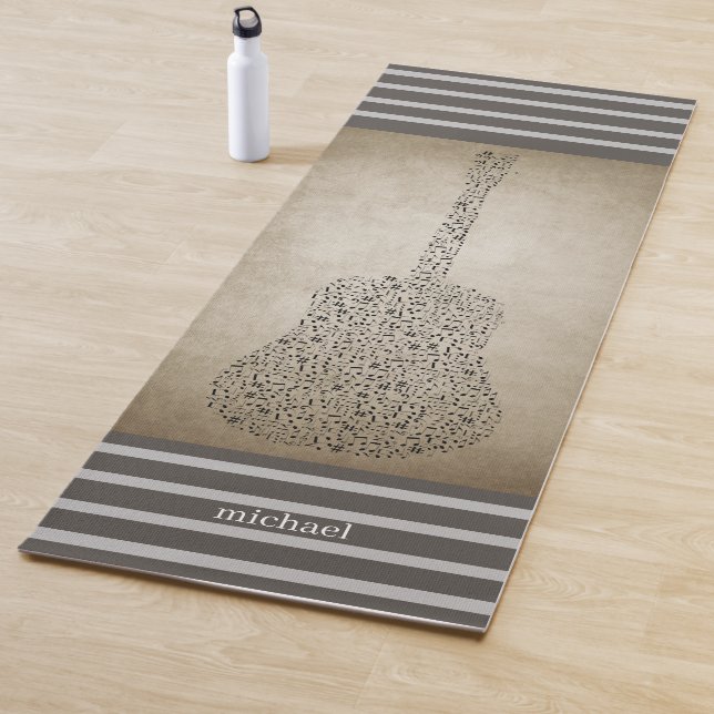 Personalized Guitar Black & Gray Lines Yoga Mat (In Situ)