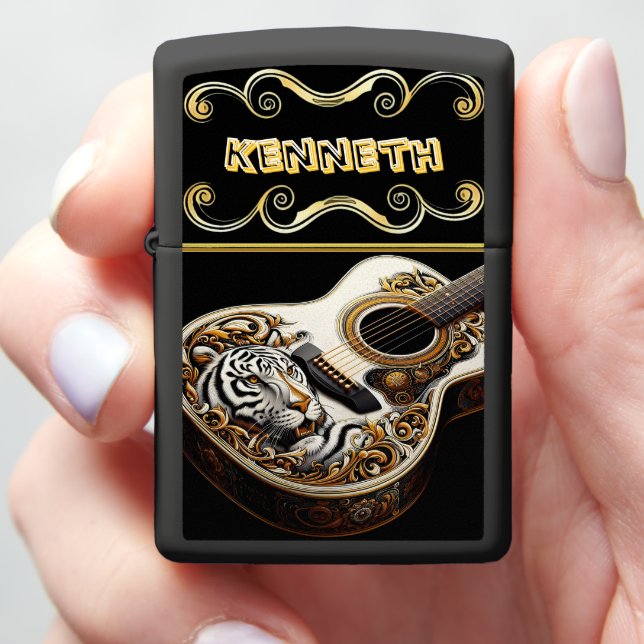 Personalized Guitar Lighter with Tiger Artwork (In Hand)