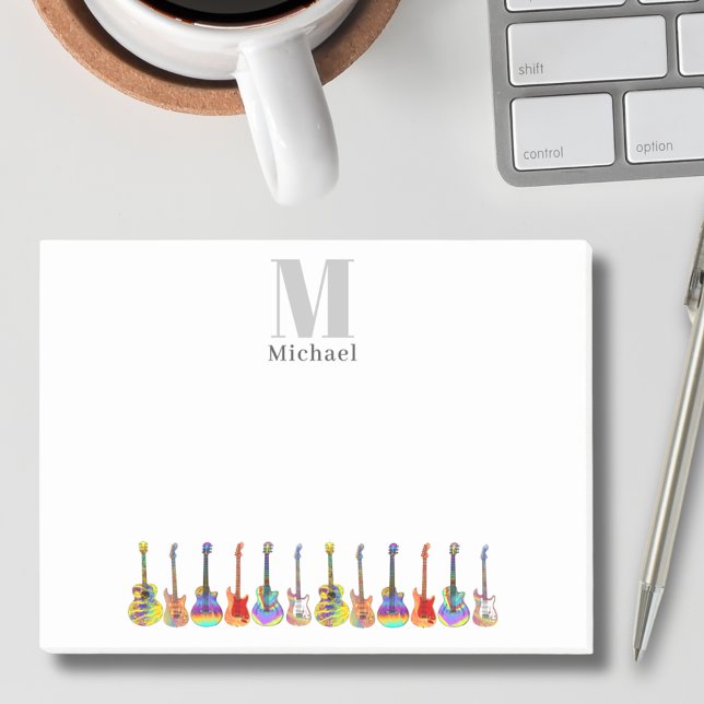 Personalized Guitar Musician Songwriter Monogram Post-it Notes (Colorful guitar pattern custom musician guitar music teacher songwriter performer monogram postit )