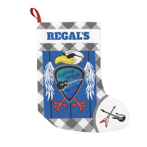 Personalized Guitar Pick Blues Regal Eagle Small Christmas Stocking