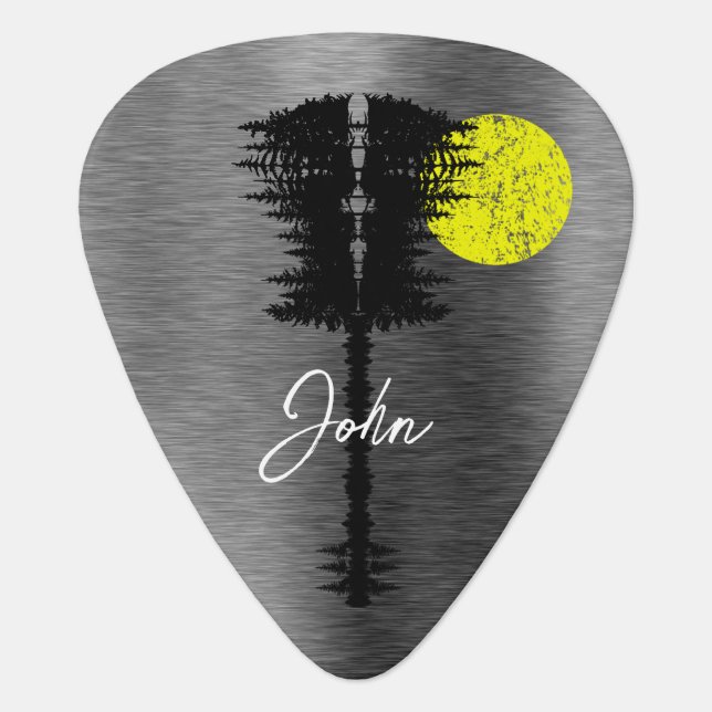 Personalized Guitar Pick Brushed Metal Silver Gray (Front)