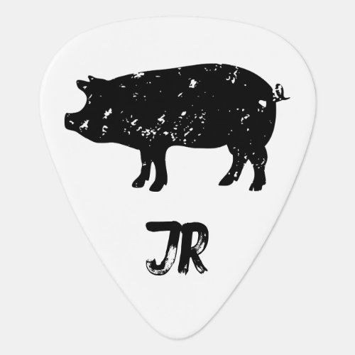 Personalized guitar pick with black pig silhouette
