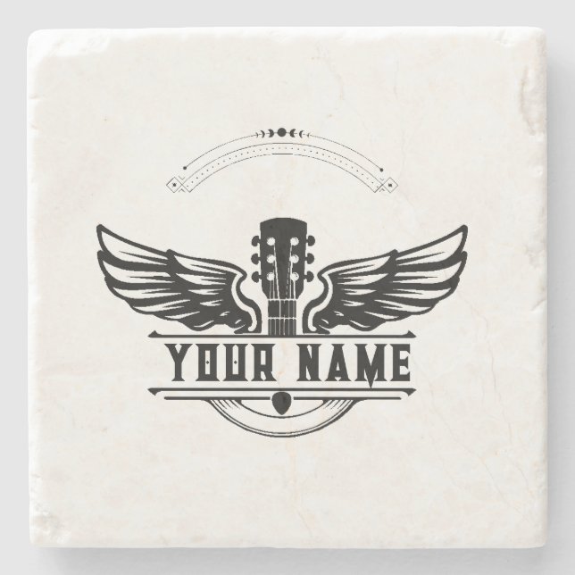 Personalized Guitar Player Gift Stone Coaster (Front)