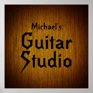 Personalized Guitar Studio Poster on Sunburst Wood