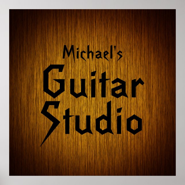 Personalized Guitar Studio Poster on Sunburst Wood (Front)
