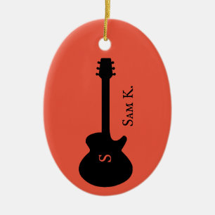 Personalized guitar-themed music ceramic ornament
