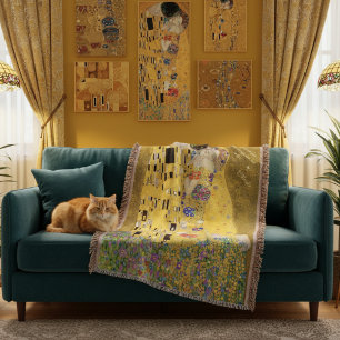 Personalized Gustav Klimt The Kiss Love Message Throw Blanket