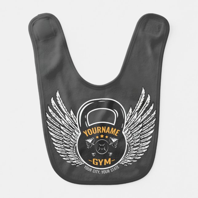 Personalized GYM Fitness Trainer Kettlebell Baby Bib (Front)