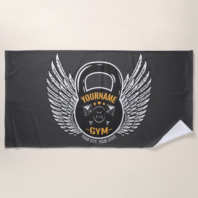 Personalized GYM Fitness Trainer Kettlebell  Beach Towel (Front)