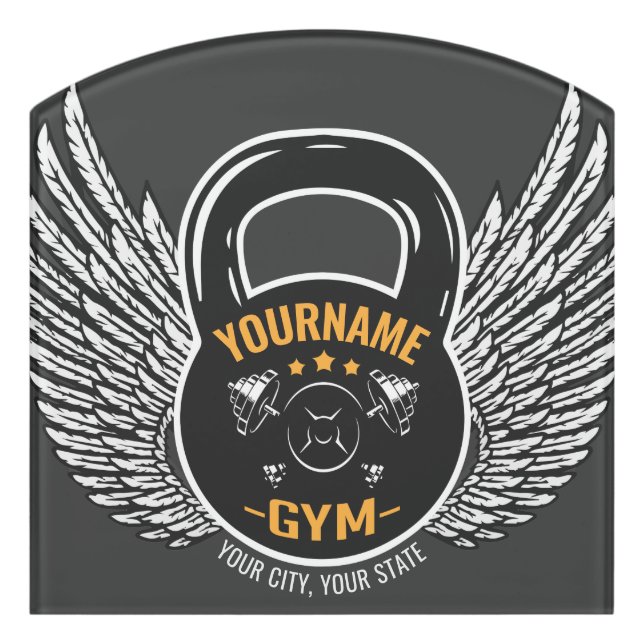 Personalized GYM Fitness Trainer Kettlebell  Door Sign (Contour Front)