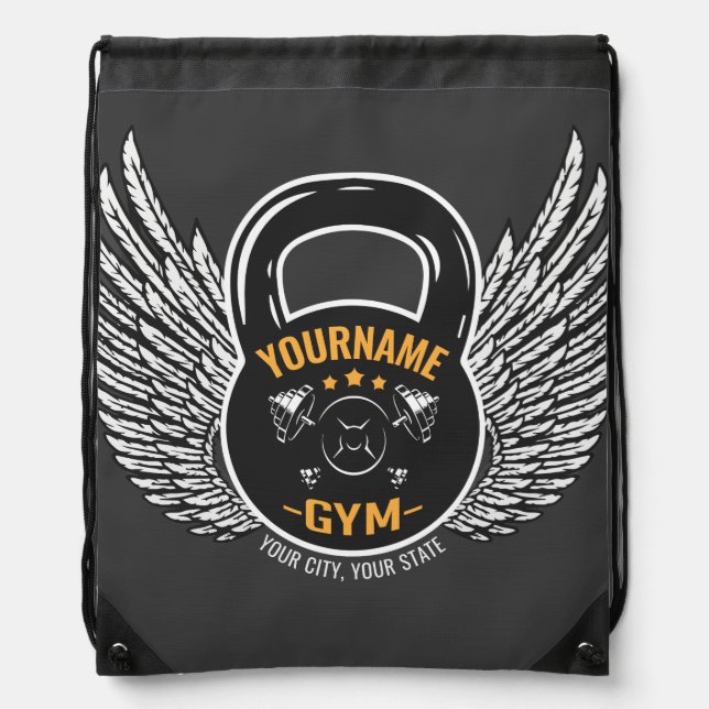 Personalized GYM Fitness Trainer Kettlebell  Drawstring Bag (Front)