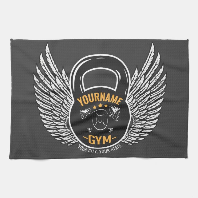Personalized GYM Fitness Trainer Kettlebell  Kitchen Towel (Horizontal)