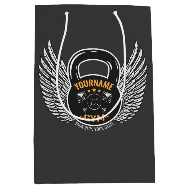 Personalized GYM Fitness Trainer Kettlebell  Medium Gift Bag (Front)