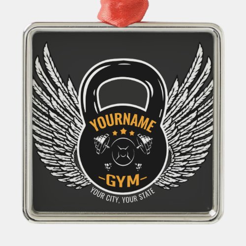Personalized GYM Fitness Trainer Kettlebell  Metal Ornament