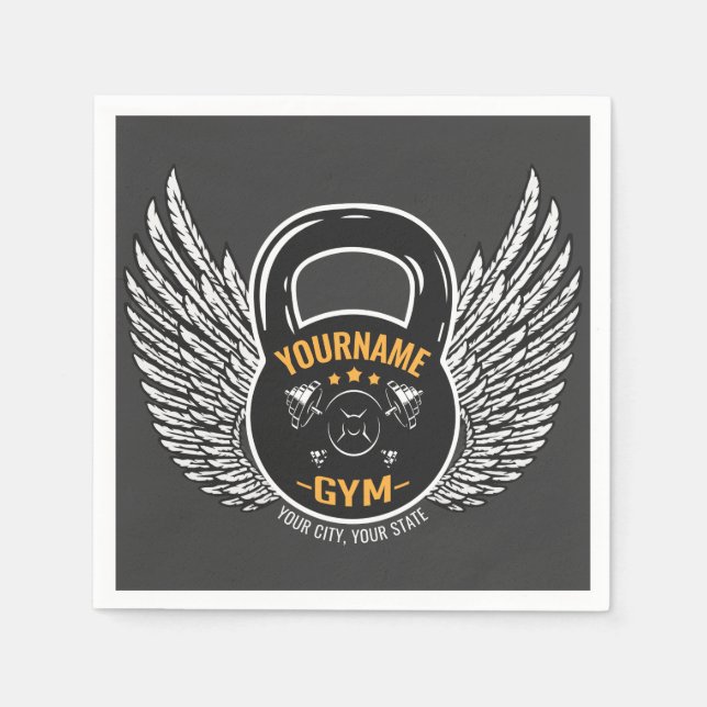 Personalized GYM Fitness Trainer Kettlebell  Napkins (Front)