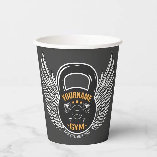 Personalized GYM Fitness Trainer Kettlebell  Paper Cups (Front)