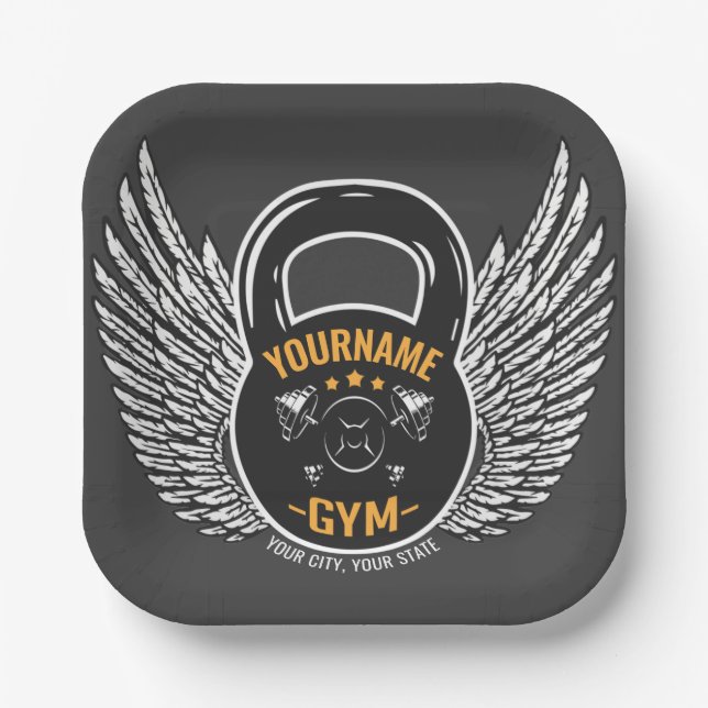 Personalized GYM Fitness Trainer Kettlebell  Paper Plates (Front)
