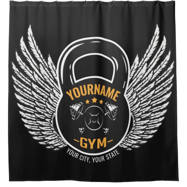 Personalized GYM Fitness Trainer Kettlebell  Shower Curtain (Front)