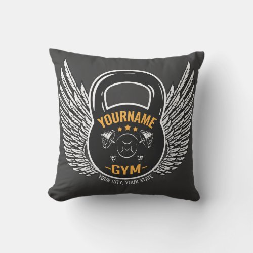 Personalized GYM Fitness Trainer Kettlebell Throw Pillow