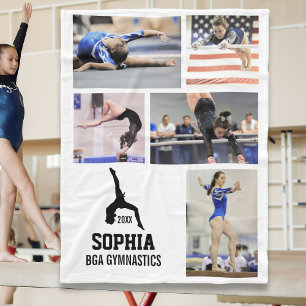 Personalized Gymnastics 5 Photo Collage Name Year Fleece Blanket