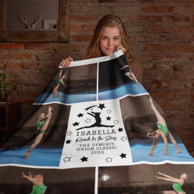 Personalized Gymnastics 6 Photo Collage Name Year Fleece Blanket (Creator Uploaded)