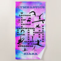 Personalized Gymnastics Crosswords Beach Towel