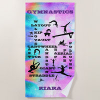 Personalized Gymnastics Crosswords Beach Towel