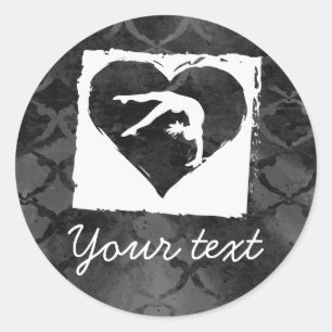 Personalized Gymnastics Dance Heart Grey Classic Round Sticker