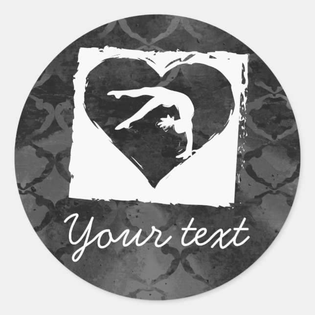 Personalized Gymnastics Dance Heart Grey Classic Round Sticker (Front)