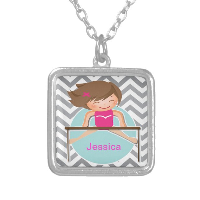 Personalized Gymnastics girls Bars Necklace (Front)