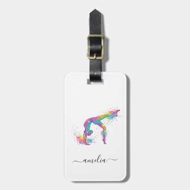 Personalized Gymnastics Glitter Luggage Tag (Front Vertical)