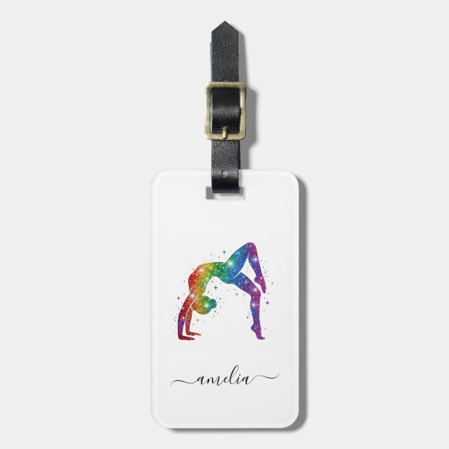 Personalized Gymnastics Glitter Luggage Tag (Front Vertical)