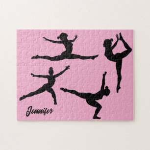 Personalized gymnastics ,gymnast silhouette pink Jigsaw Puzzle