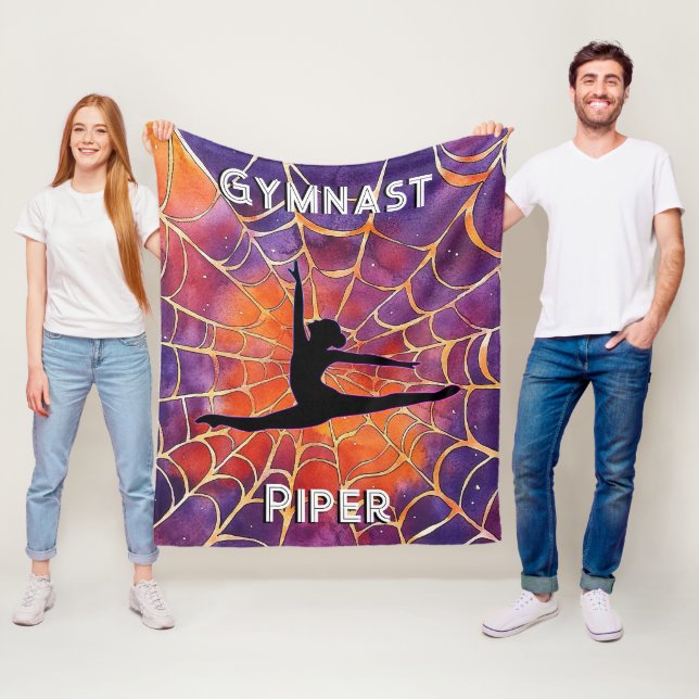 Personalized Gymnastics Halloween Spiderweb Fleece Blanket (In Situ)