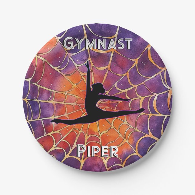 Personalized Gymnastics Halloween Spiderweb Paper Plates (Front)