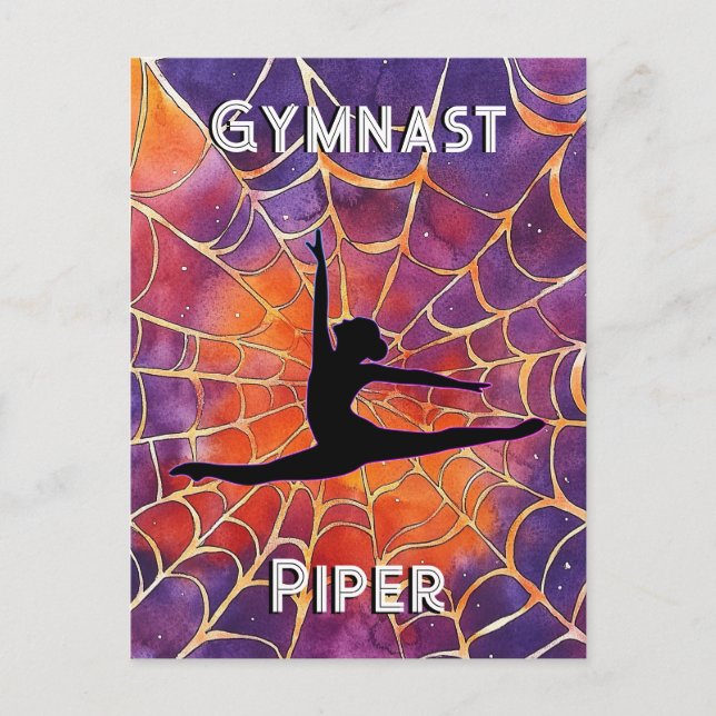 Personalized Gymnastics Halloween Spiderweb Postcard (Front)