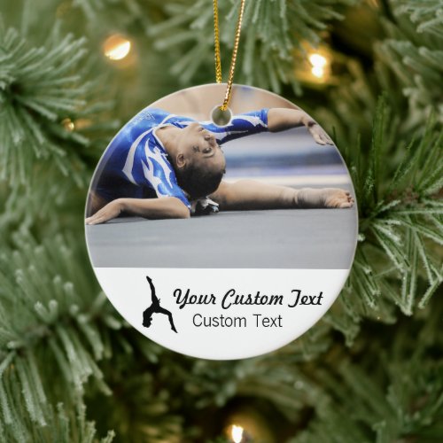Personalized gymnastics photo name Christmas Ceramic Ornament