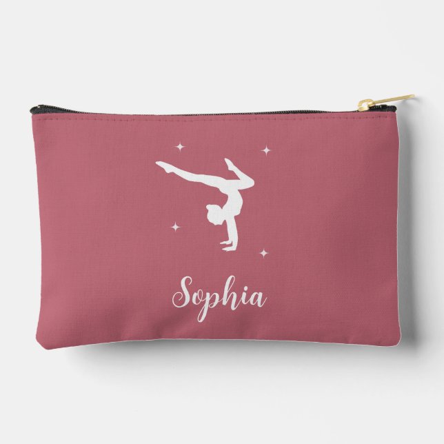 Personalized Gymnastics Pink Girlie Make Up Accessory Pouch (Back)