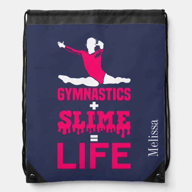 Personalized Gymnastics Plus Slime is Life Drawstring Bag (Front)