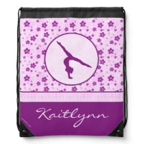 Personalized Gymnastics Purple Heart Floral Drawstring Bag Personalized Gymnastics Purple Heart Floral Drawstring Bag